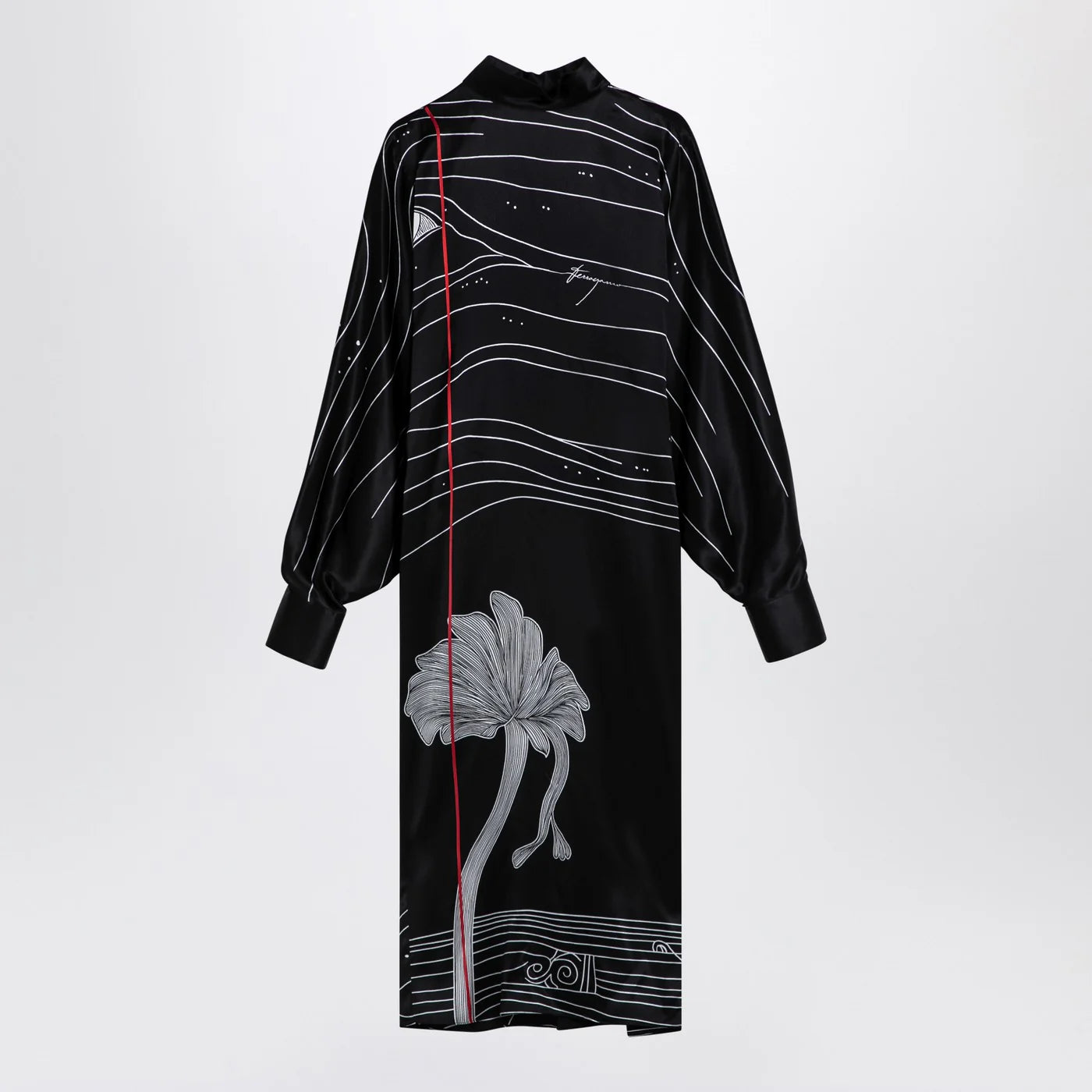 Ferragamo Black silk satin midi dress