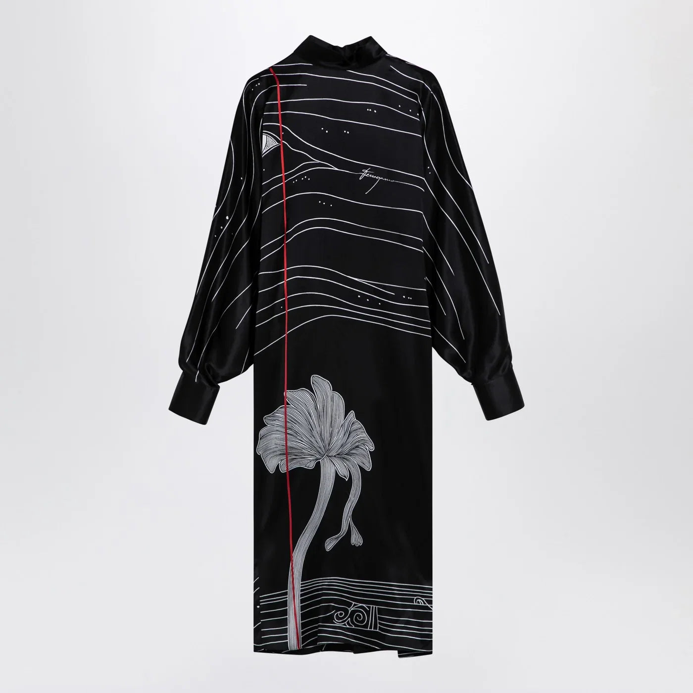 Ferragamo Black silk satin midi dress