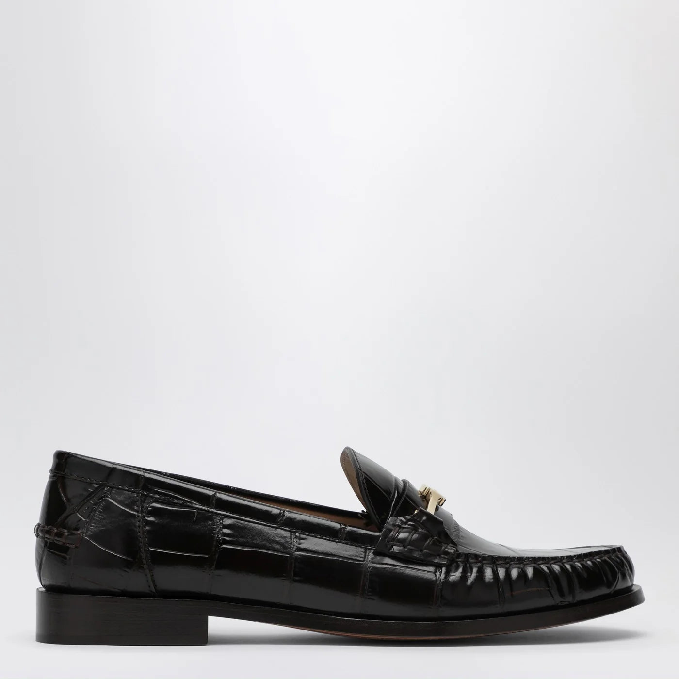 Ferragamo Dark Brown Moccasin new Vara chain