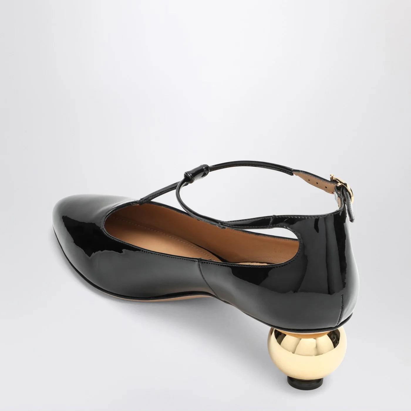 Ferragamo Black patent T-strap décolleté