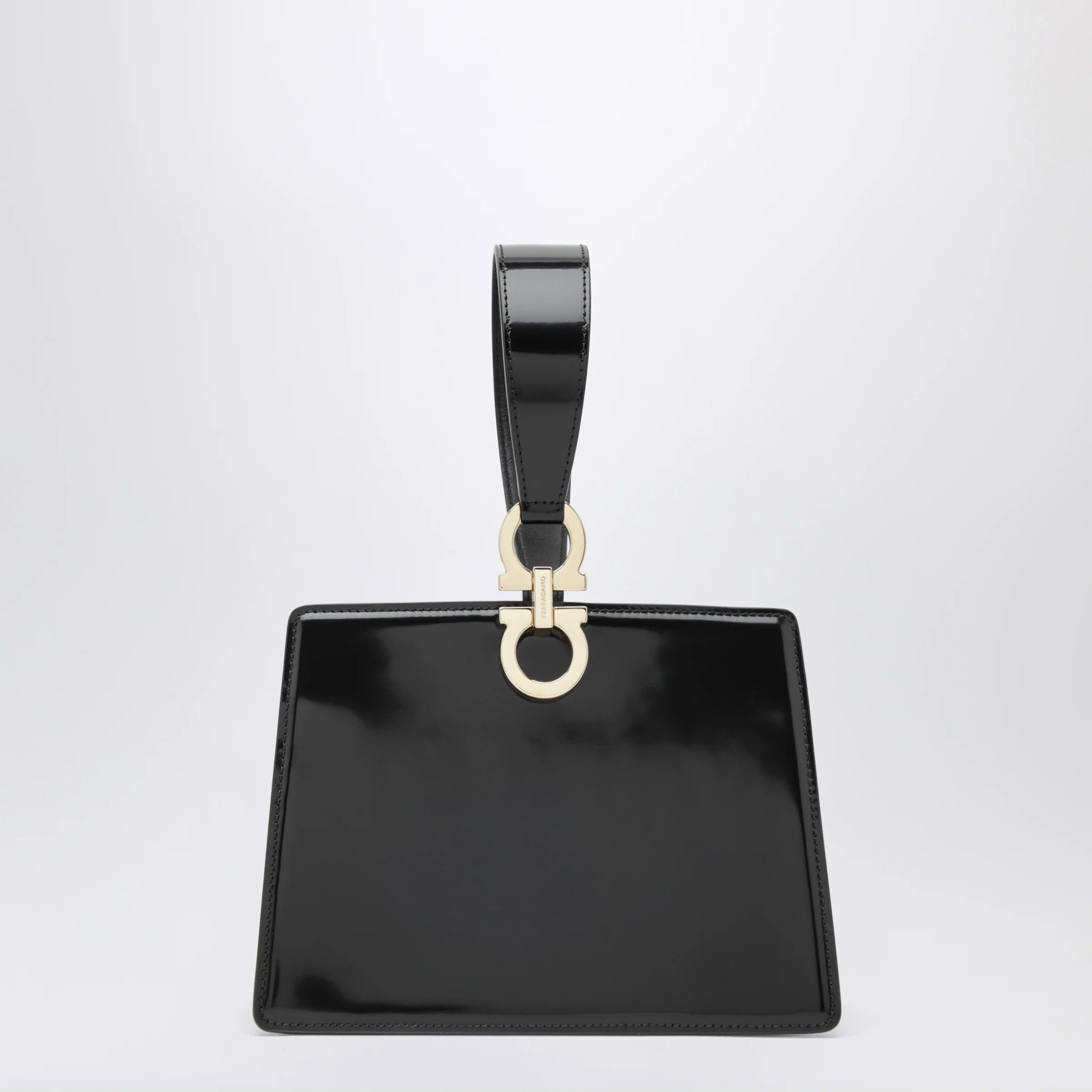 Ferragamo Black double Gancini mini clutch