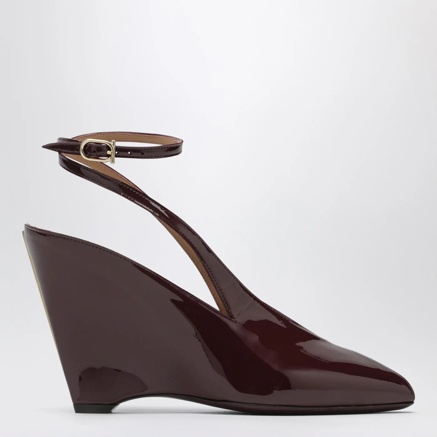 Ferragamo Peep Toe Wedge Sandals in Bordeaux