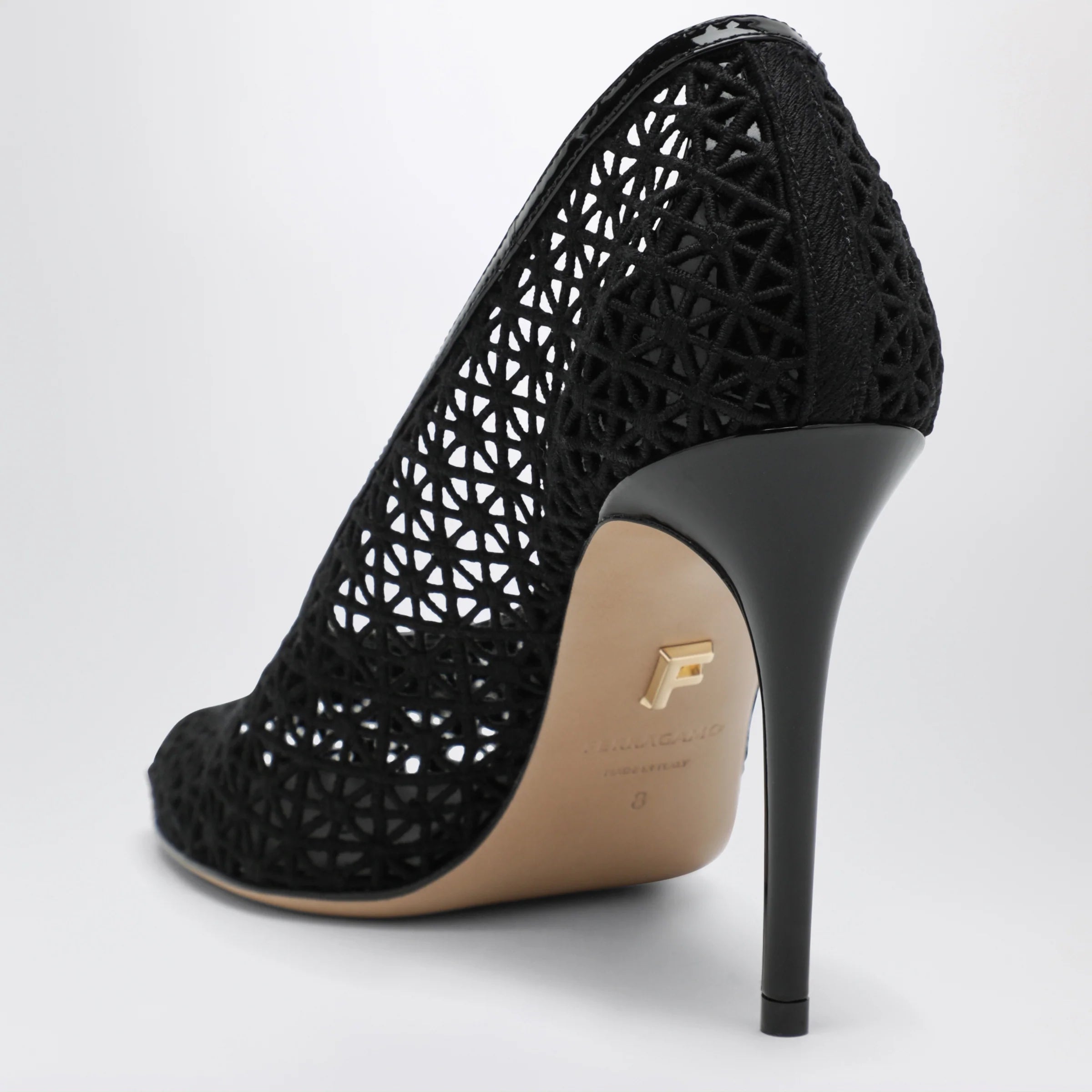 Ferragamo Black macramé pump