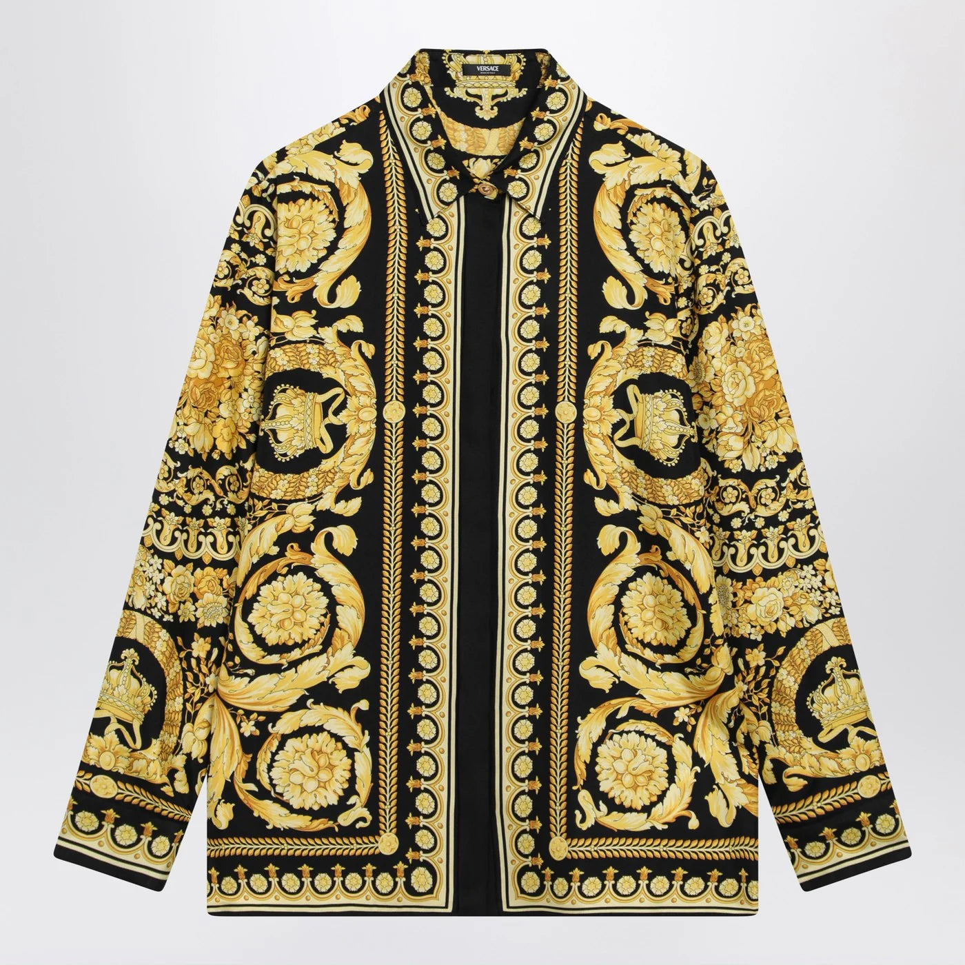 Versace Black and gold printed silk twill shirt