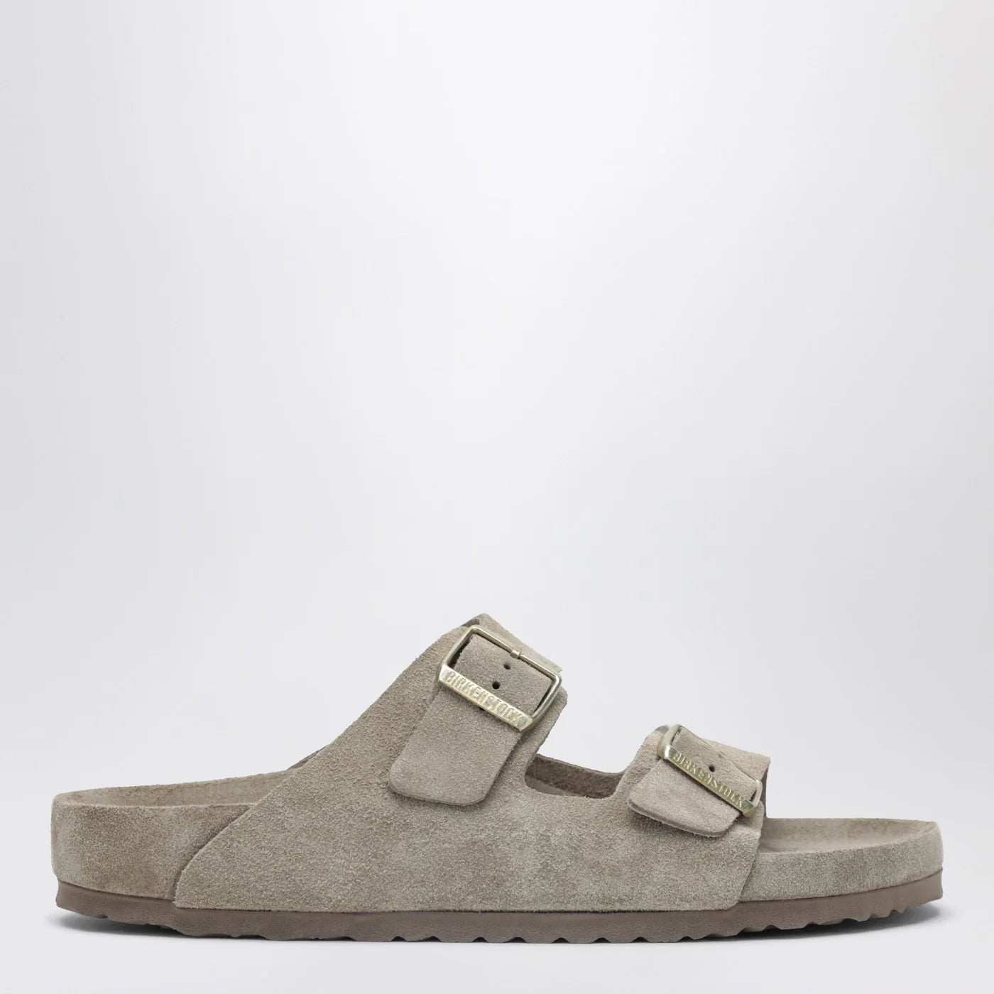 Birkenstock Arizona slide in taupe suede leather