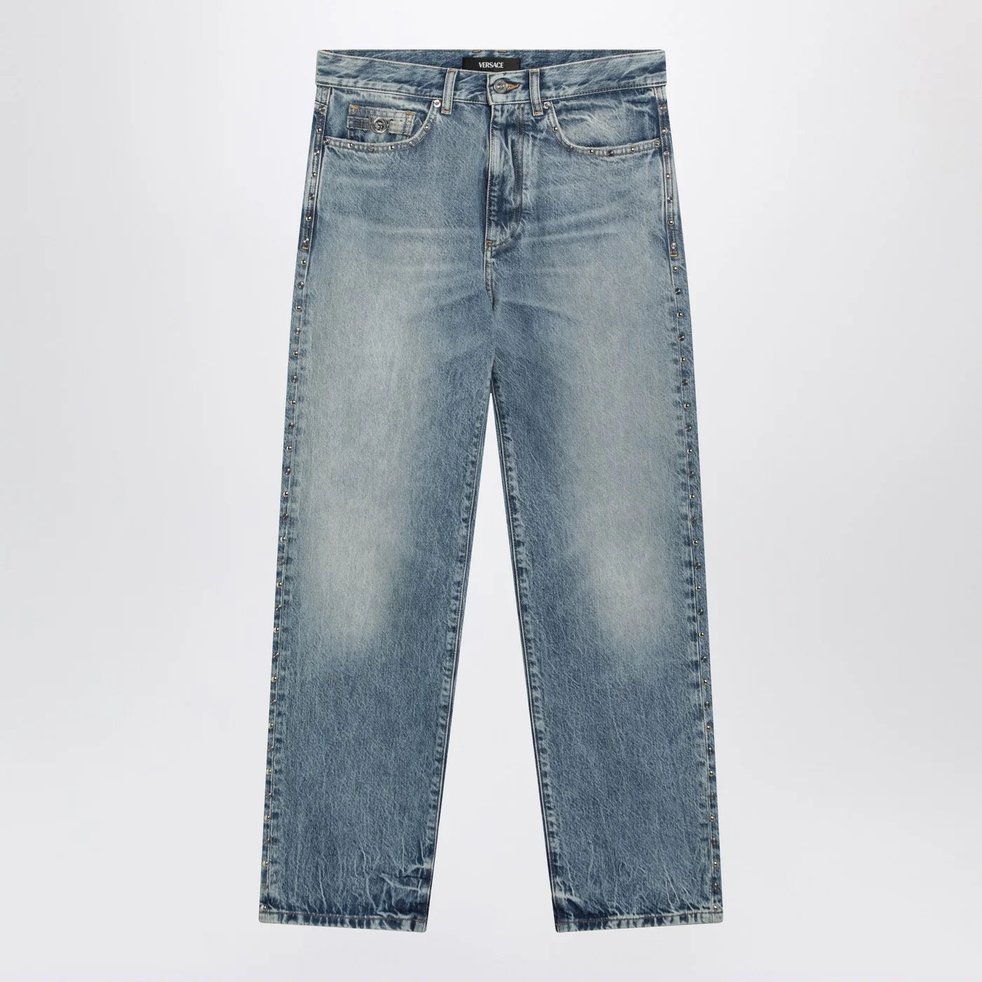 Versace Blue washed-effect jeans with small studs