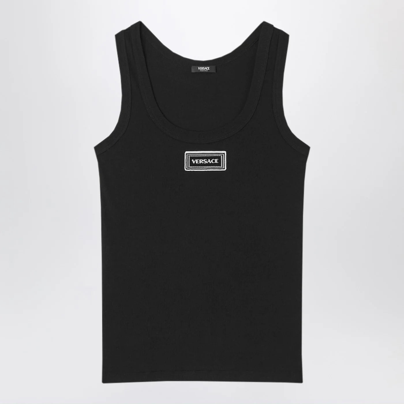 Versace Black stretch ribbed cotton tank top