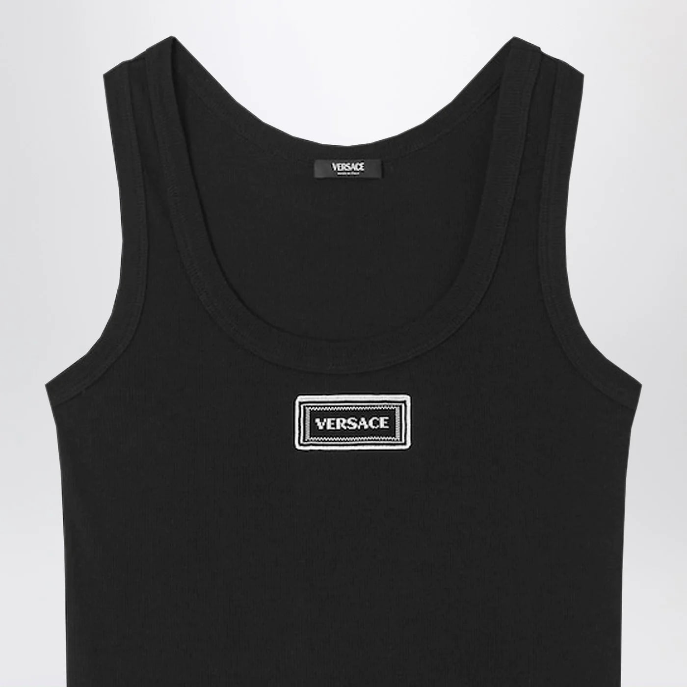 Versace Black stretch ribbed cotton tank top