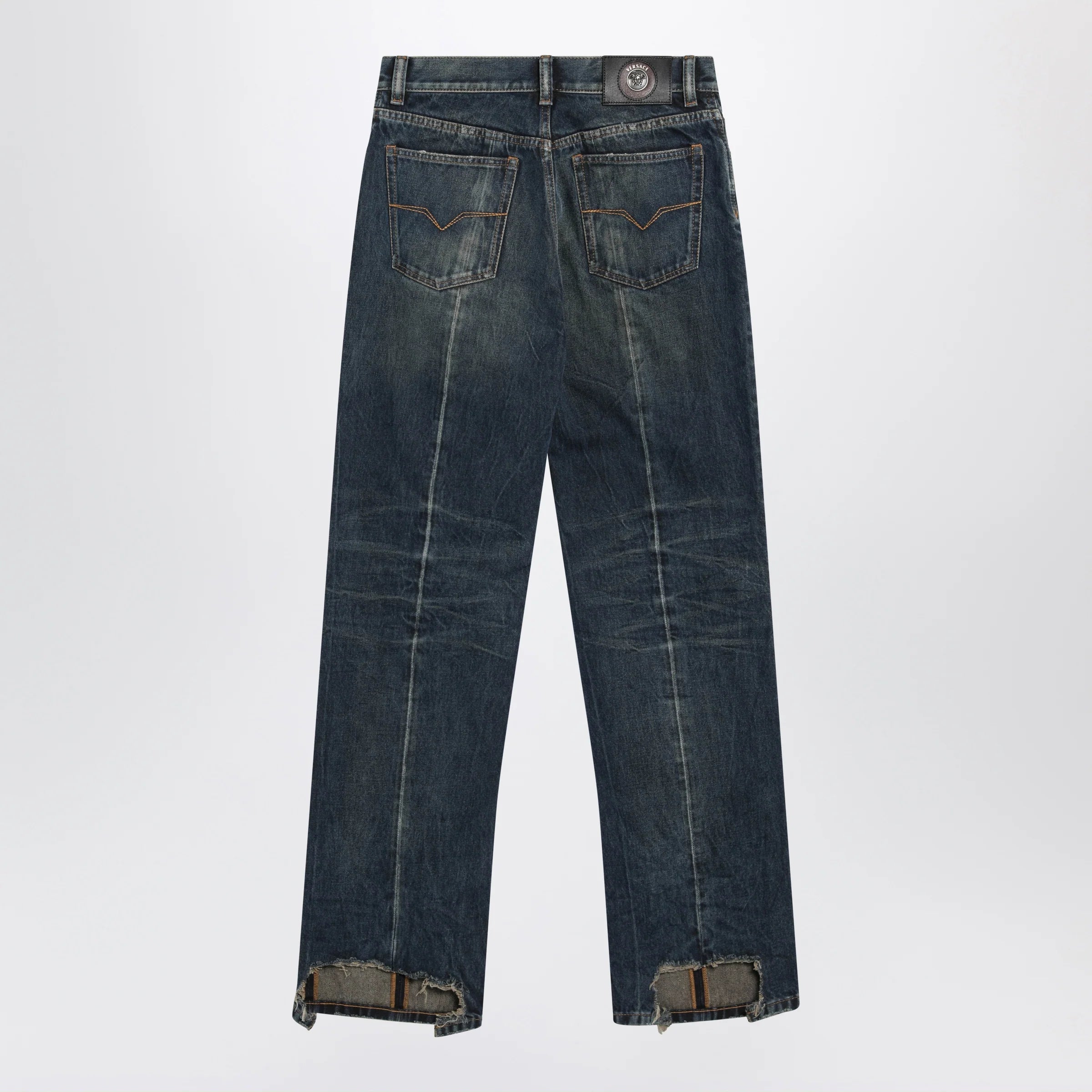 Versace Straight-leg stonewashed cotton denim jeans in blue