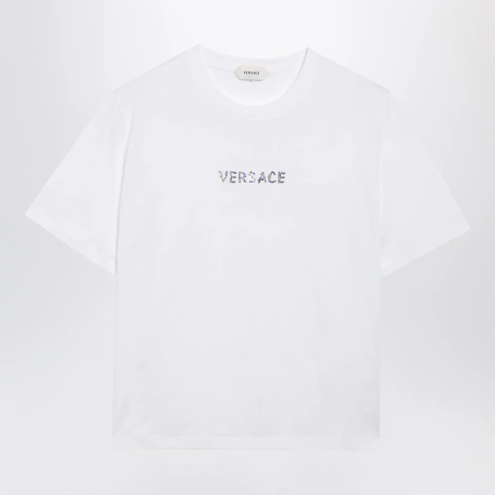 Versace Slim cotton jersey T-shirt with embroidered logo, white