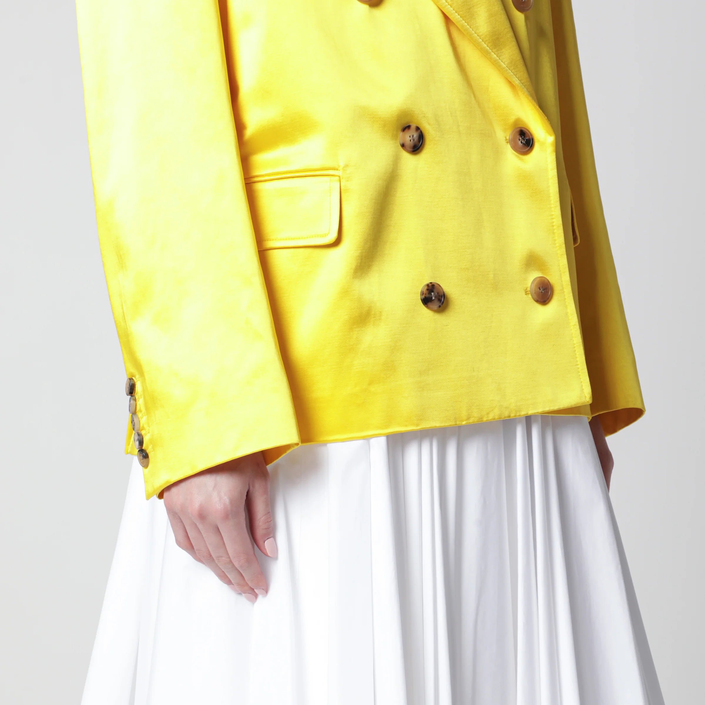 Dries Van Noten Double-Breasted Cotton Blend Jacket Shiny Yellow