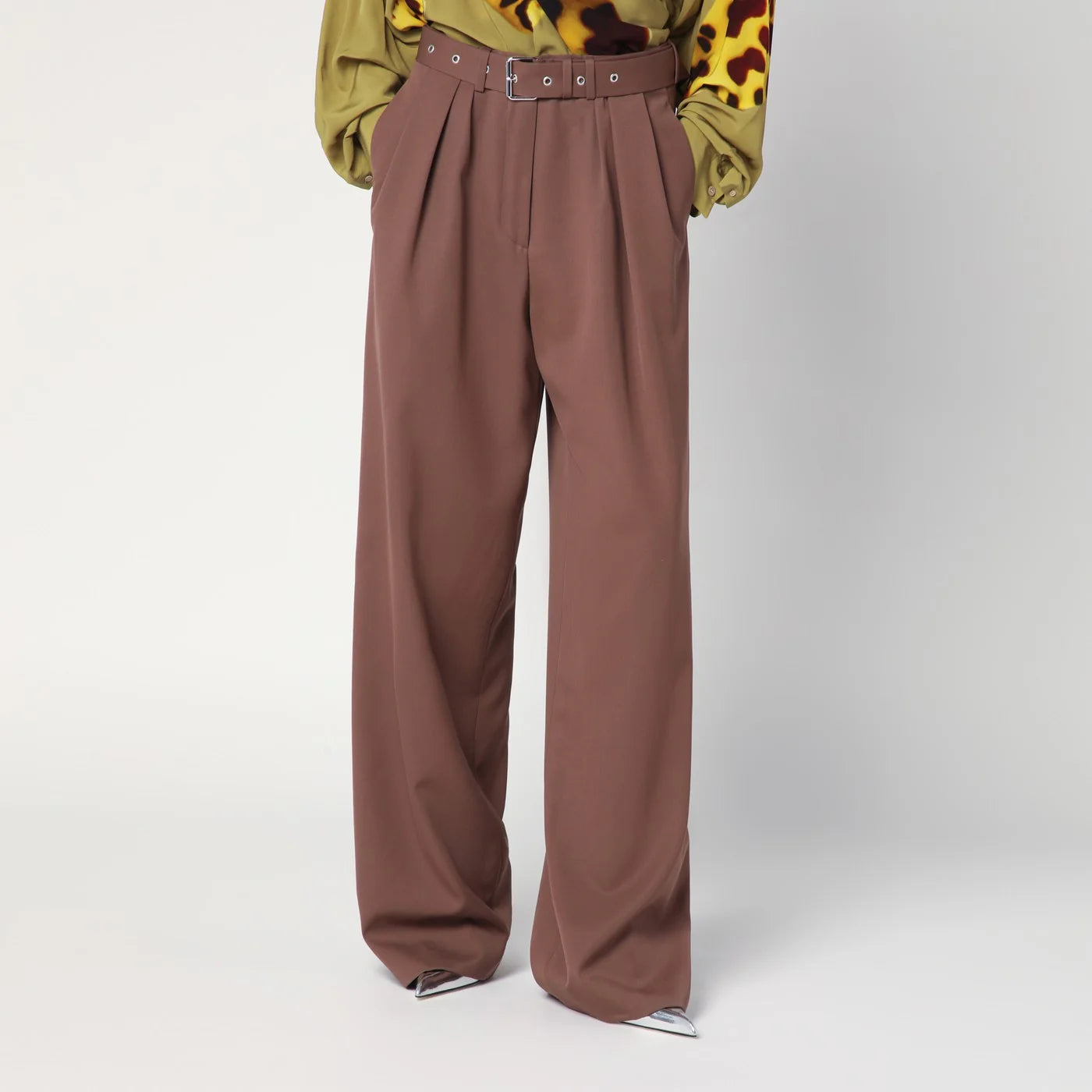 Dries Van Noten Wide taupe cotton trousers