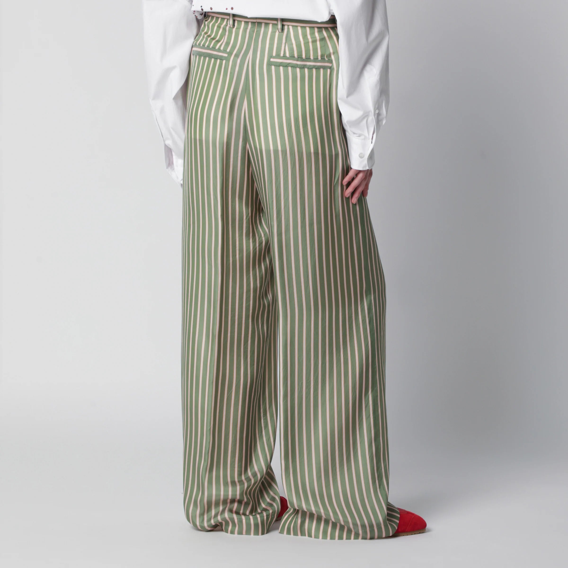Dries Van Noten Wide-leg green striped trousers