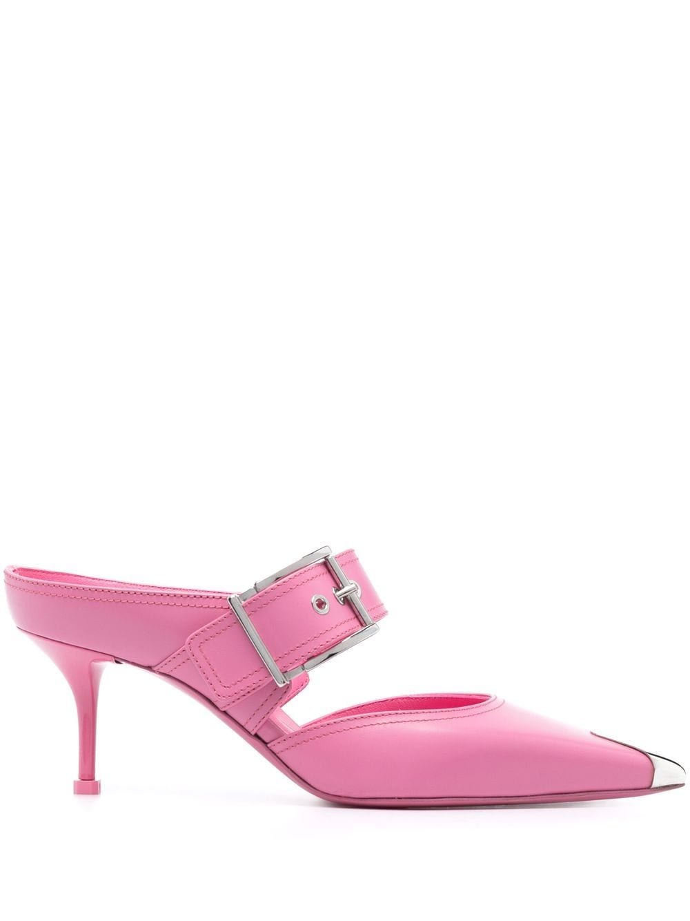 Alexander McQueen Mules me Detaj Metallic në Majë, 75mm