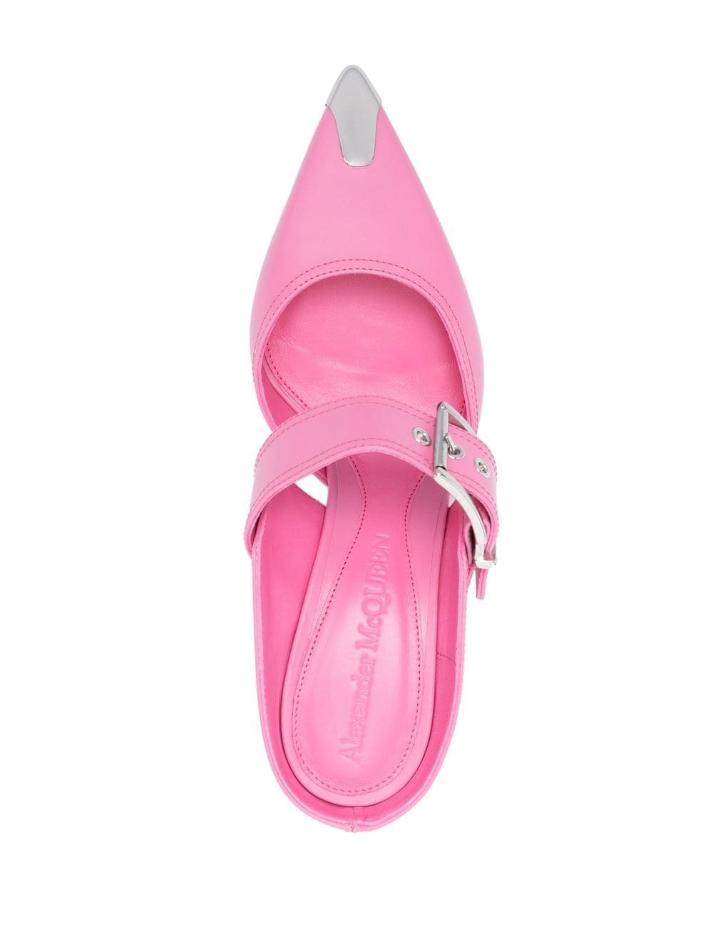 Alexander McQueen Mules me Detaj Metallic në Majë, 75mm