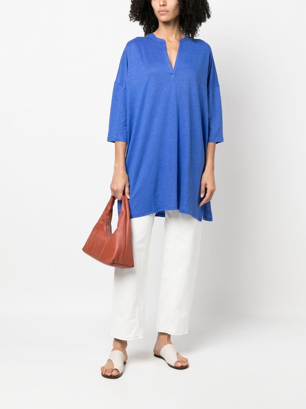 Majestic 3/4 Sleeve Linen Blend Tunic Dress