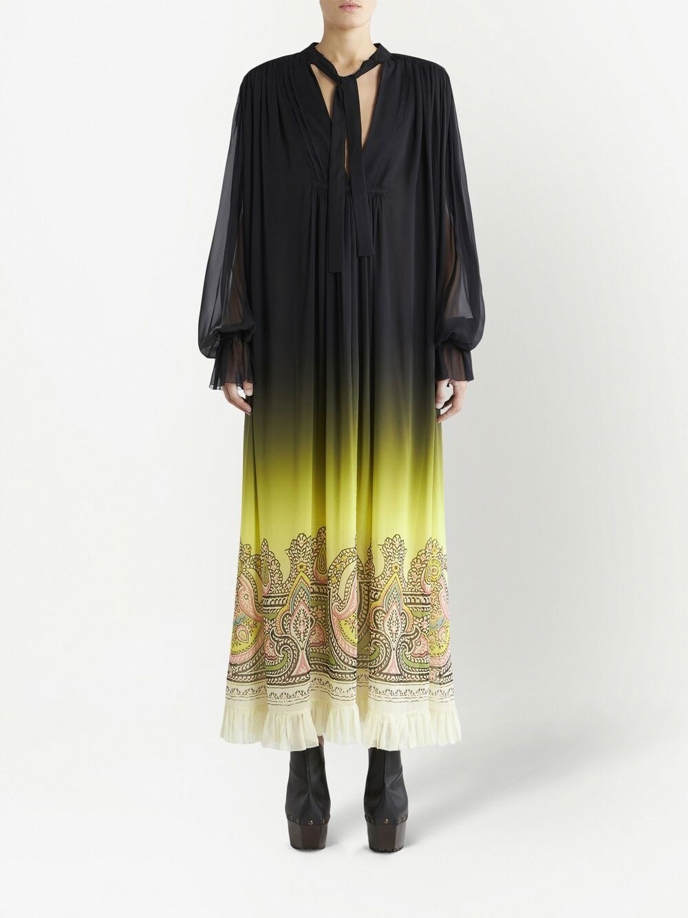 Fustan mëndafshi Etro me print paisley dhe efekt gradienti
