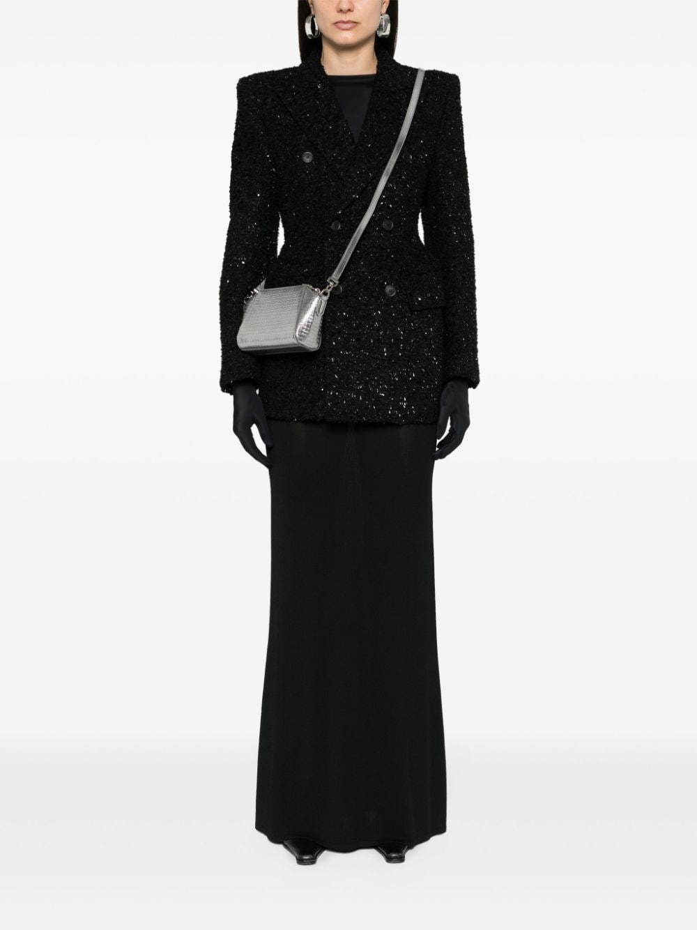 Balenciaga Hourglass xhaketë me teksturë tweed, me shpatulla të mbushura, përzierje leshi