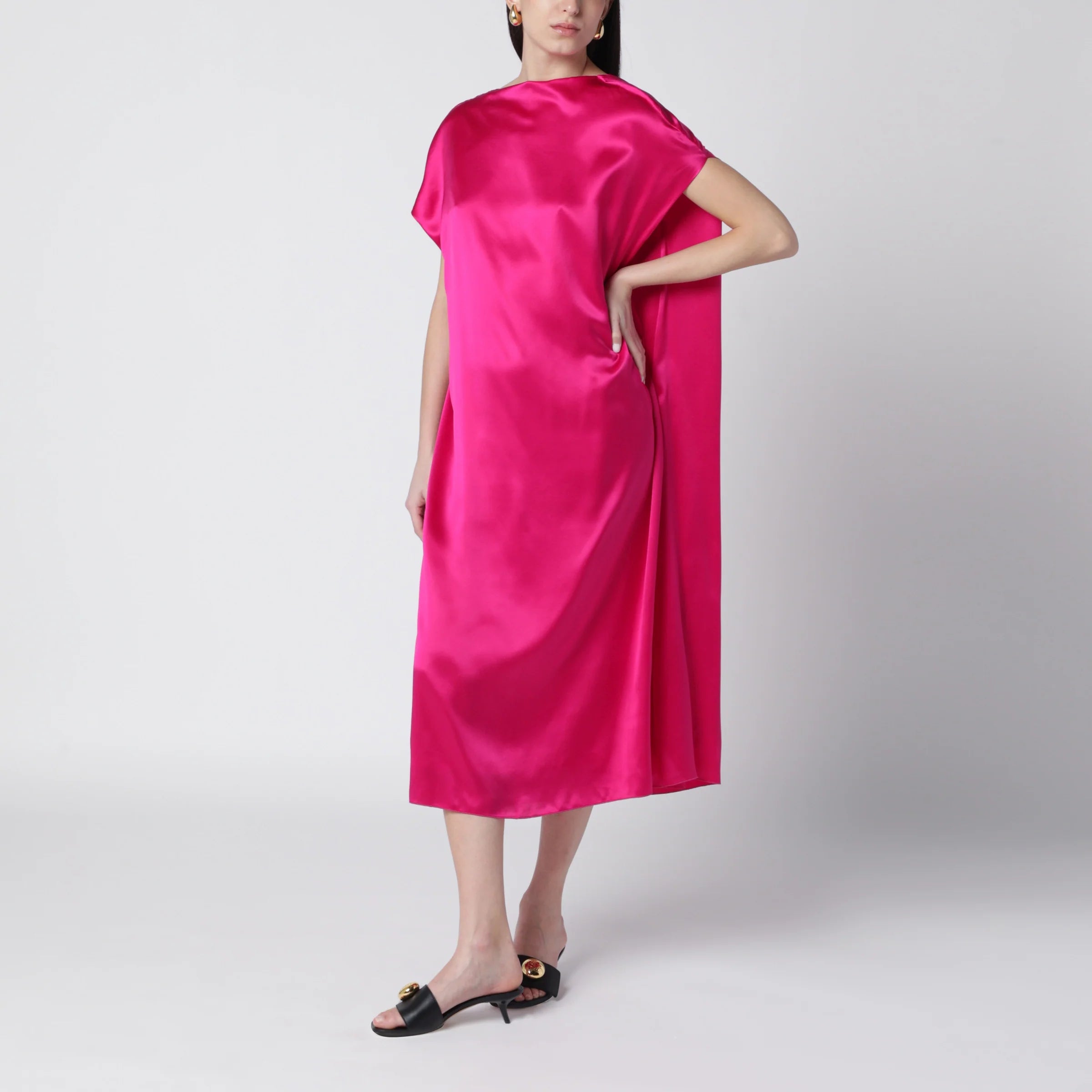 Dries Van Noten Fuchsia silk satin midi dress