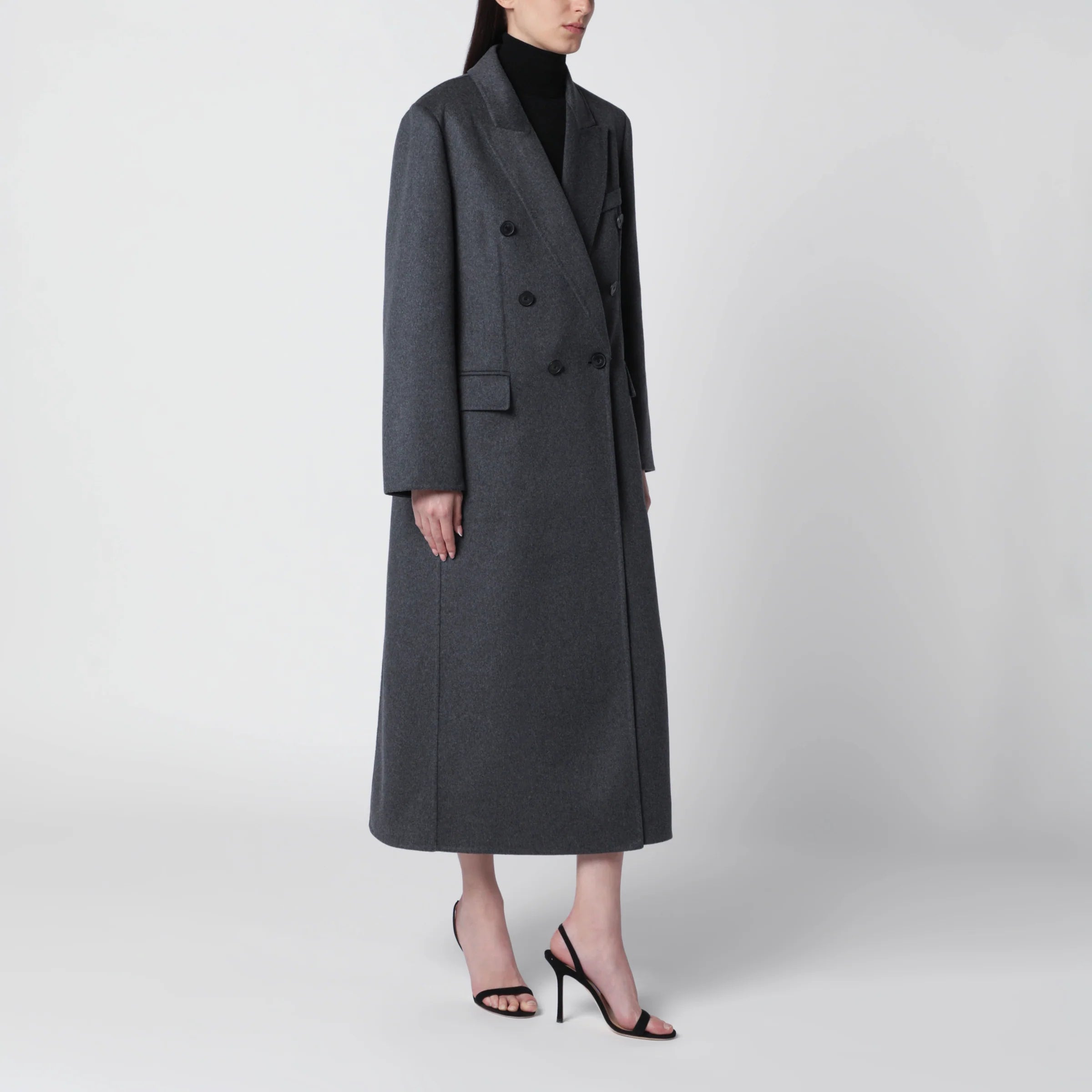 Victoria Beckham Double-breasted coat in grey mélange wool and cashmere