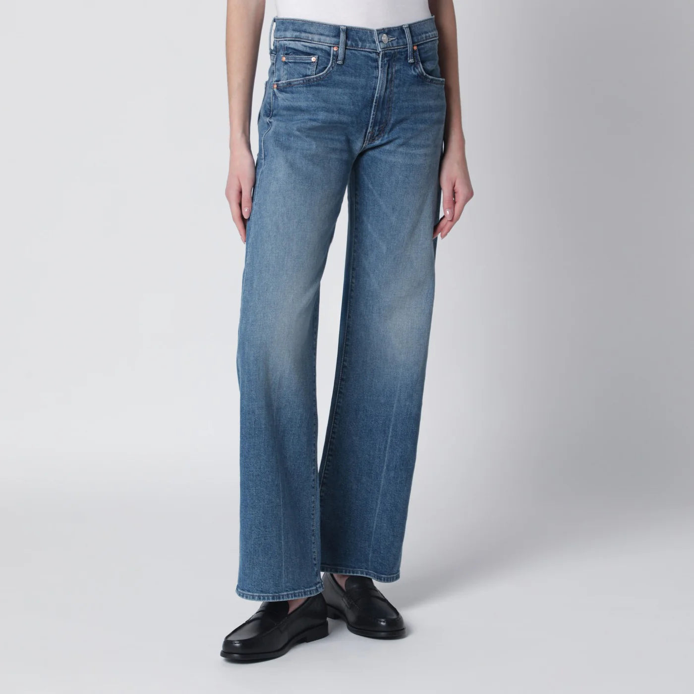 Mother The Mid Rise Lasso Sneak jeans in mid-blue wash