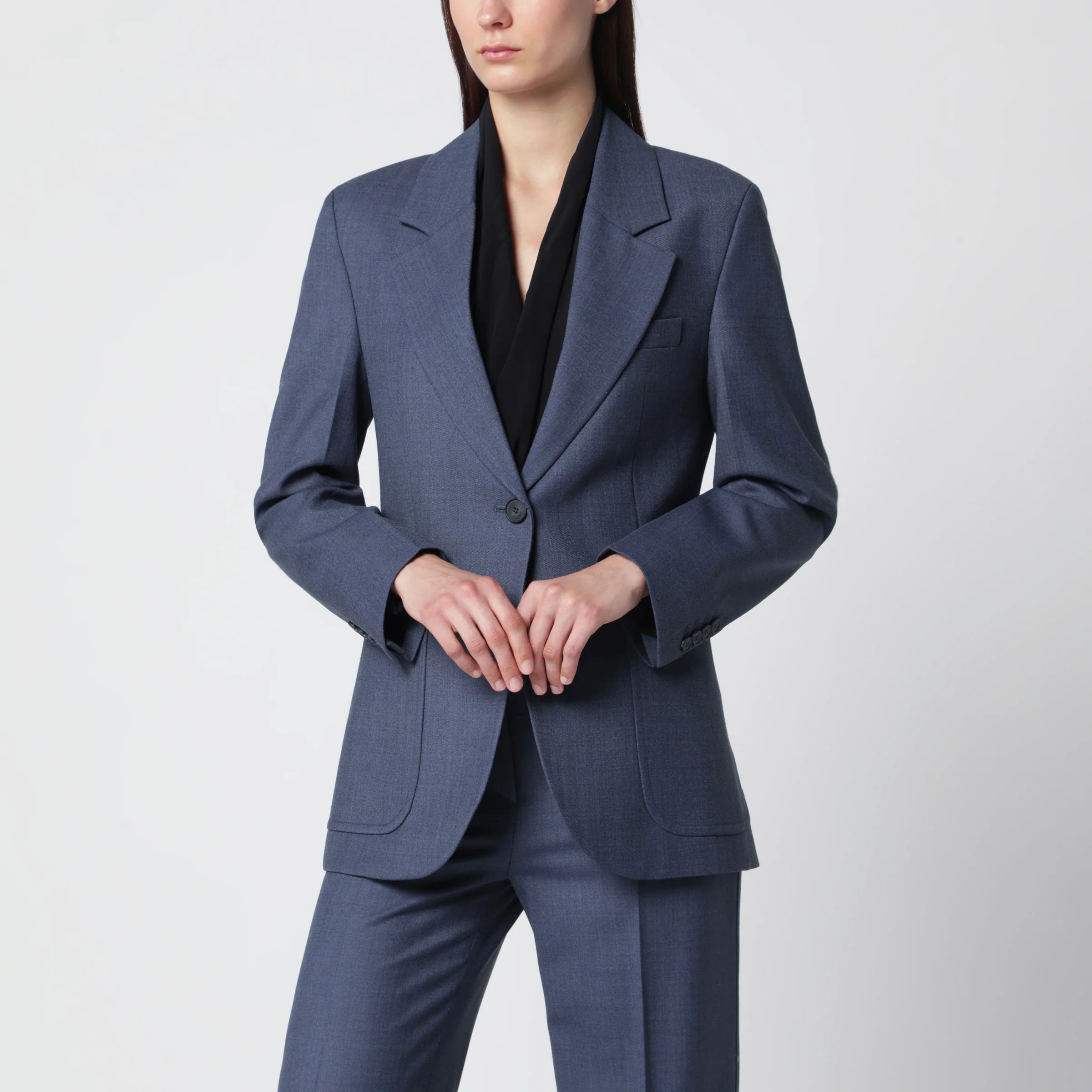 Victoria Beckham Katherine single-breasted jacket in blue mélange wool blend