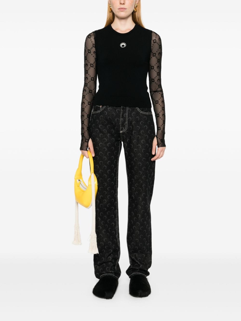 Marine Serre T-shirt me qëndisje Hëna në formë gjysmëhëne