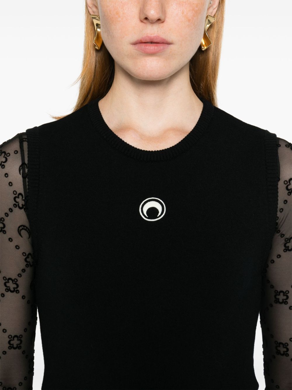 Marine Serre T-shirt me qëndisje Hëna në formë gjysmëhëne