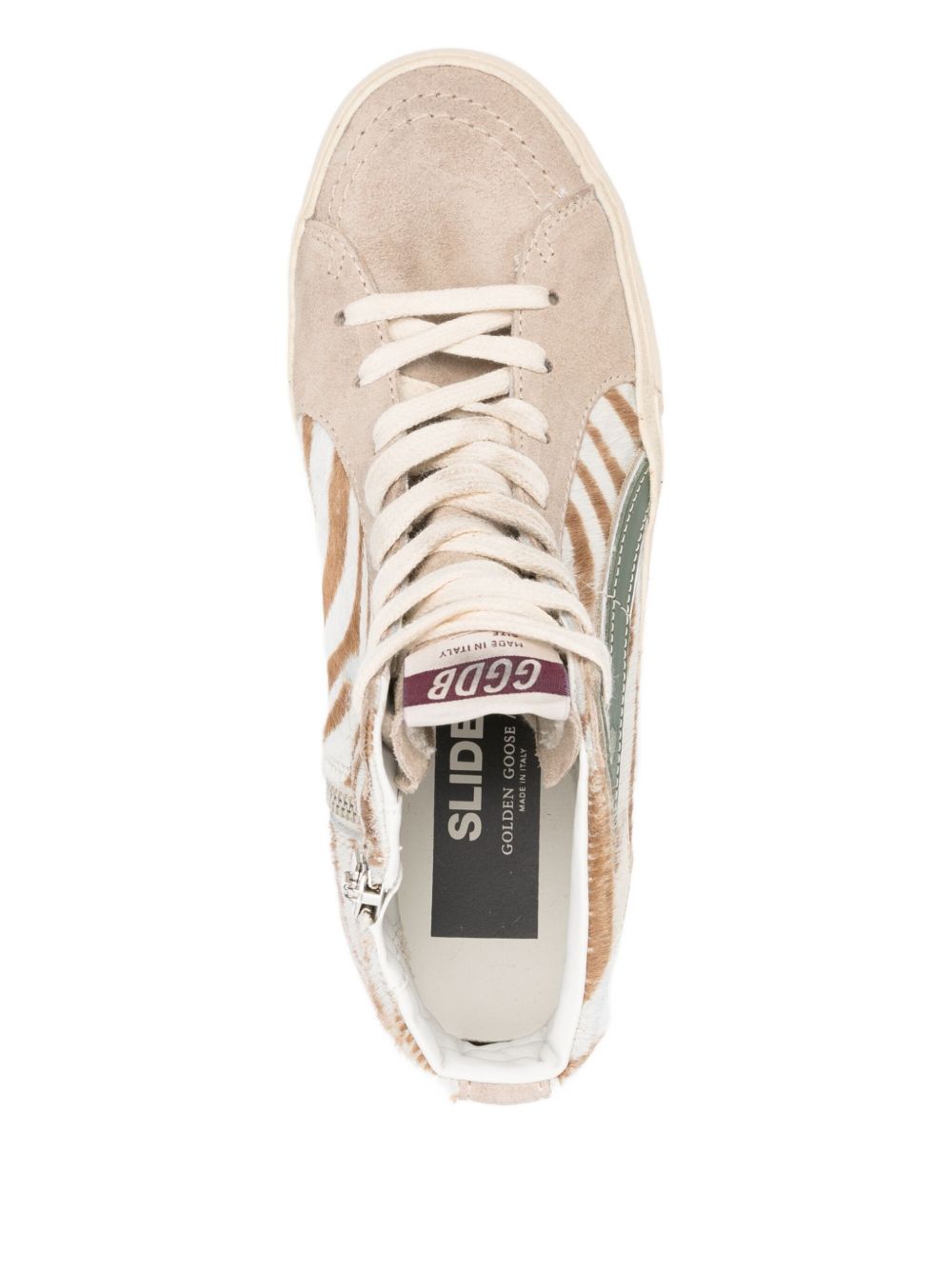 Golden Goose Slide in zebra-print pony skin with laminated leather flash