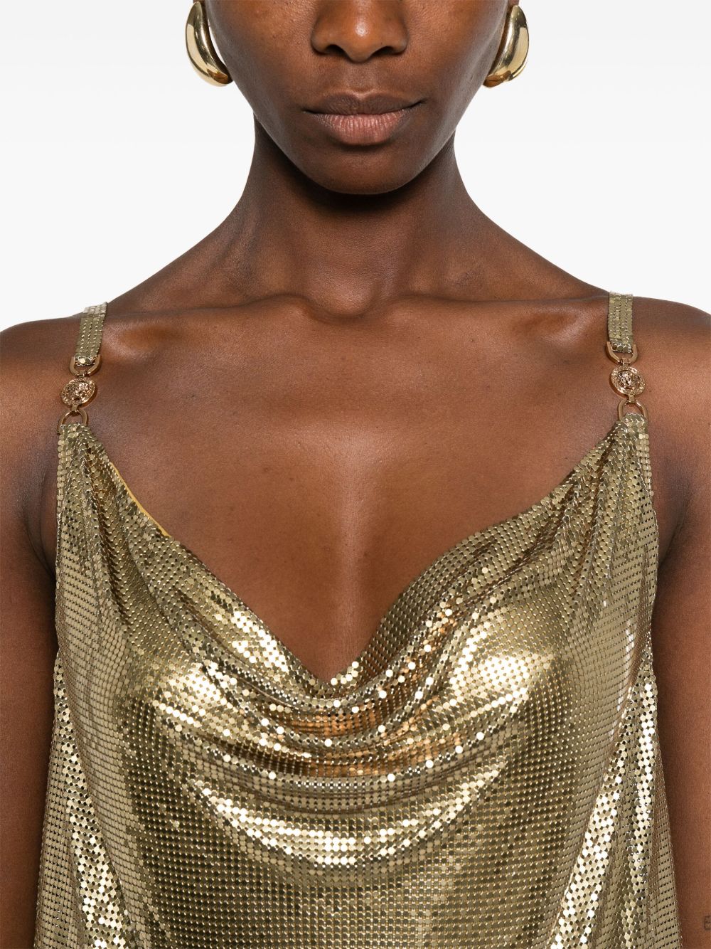 Fustan mini me rrjetë metalike Versace me slip