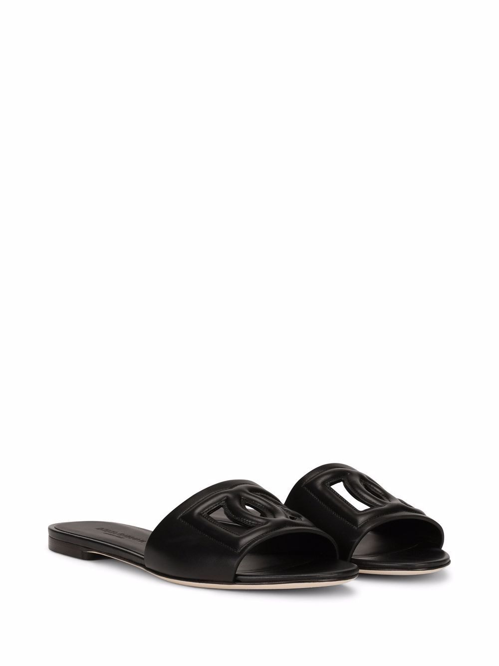 Dolce & Gabbana-DG logo leather flat slides in black calfskin