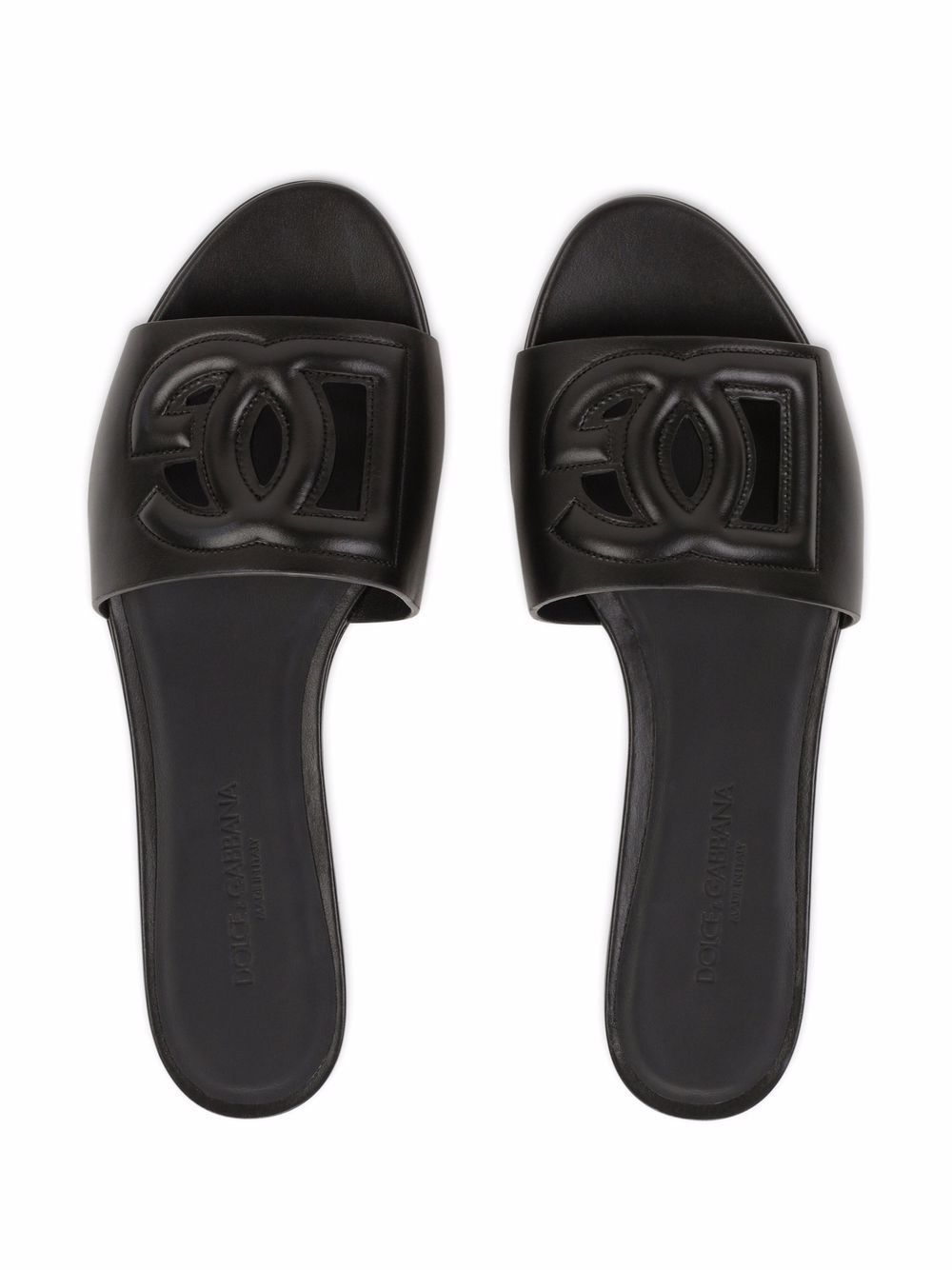 Dolce & Gabbana-DG logo leather flat slides in black calfskin
