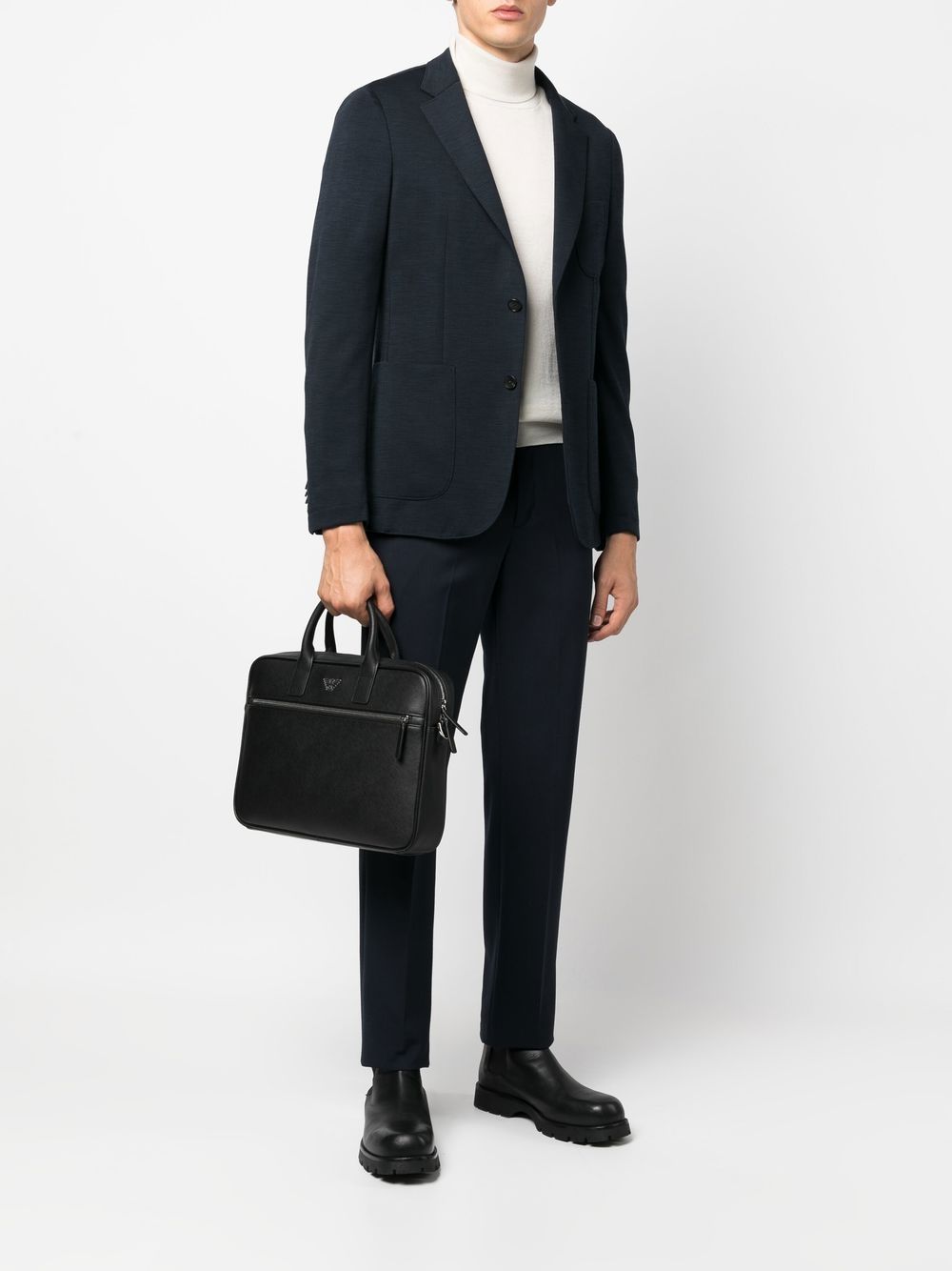 Emporio Armani Asv Regenerated Saffiano Leather Business Bag With Eagle Plate