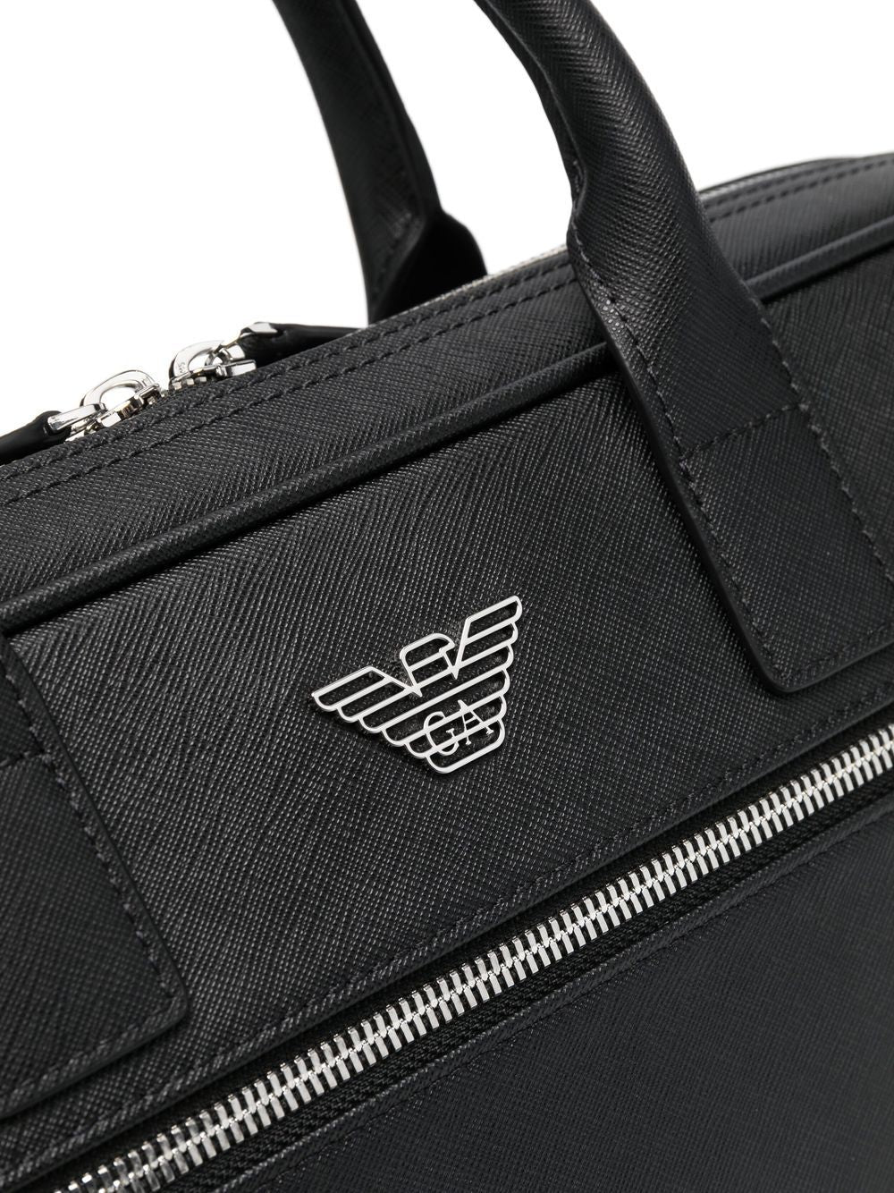 Emporio Armani Asv Regenerated Saffiano Leather Business Bag With Eagle Plate