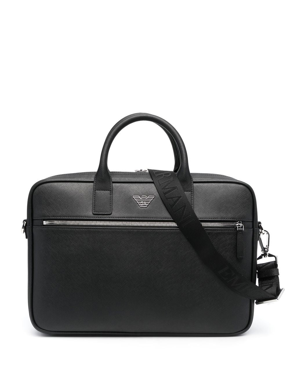 Emporio Armani Asv Regenerated Saffiano Leather Business Bag With Eagle Plate