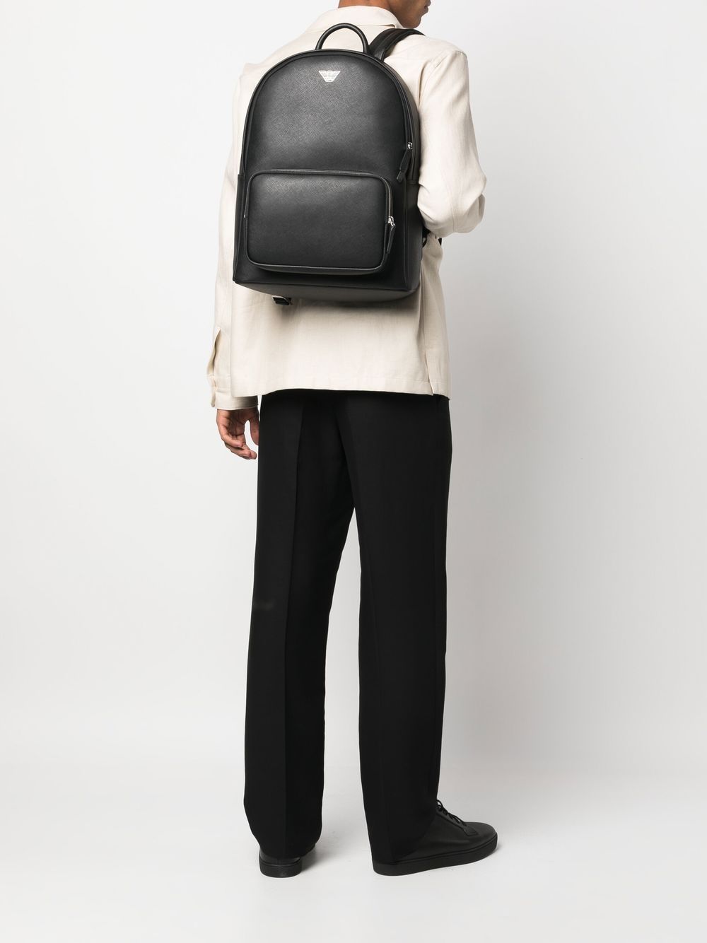 Emporio Armani Asv Regenerated Saffiano Leather Round Backpack With Eagle Plate