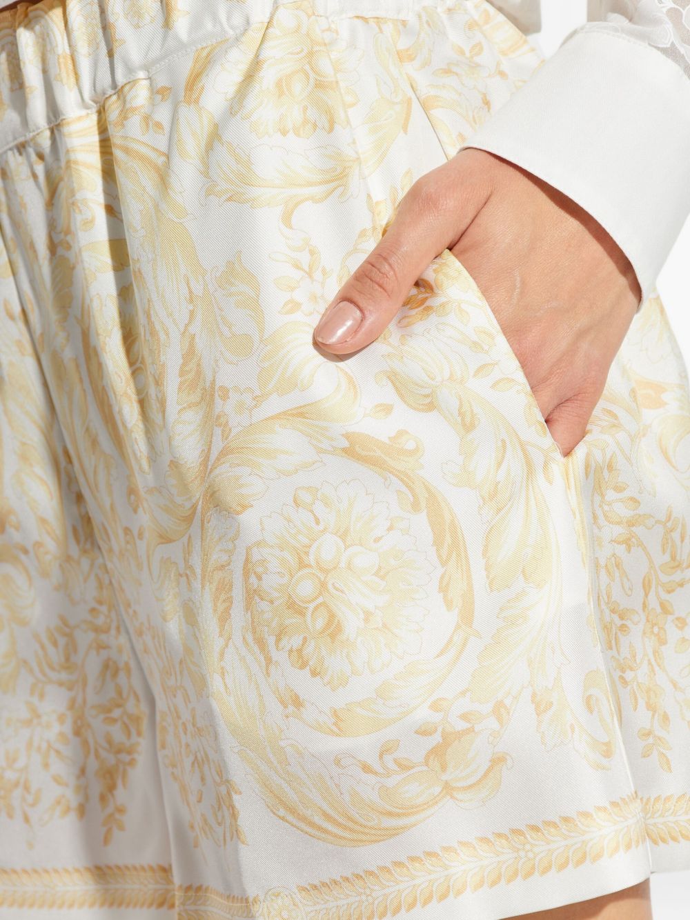 Versace Barocco print silk shorts