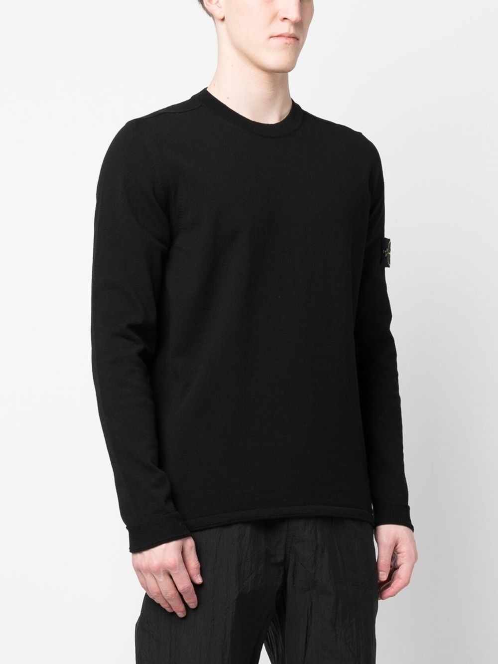 Stone Island Compass motif ribbed cuffs Cotton crewneck sweater