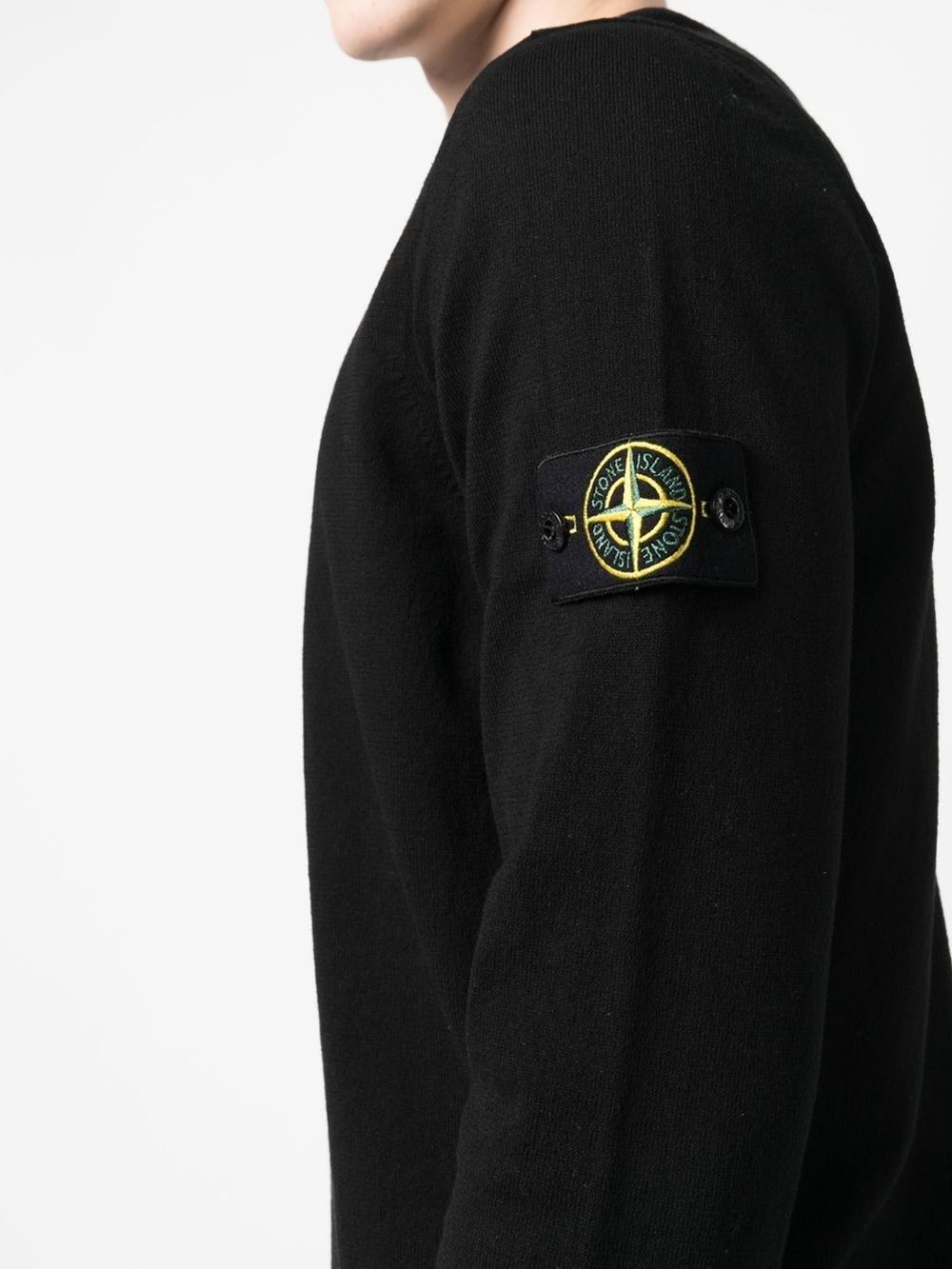 Stone Island Compass motif ribbed cuffs Cotton crewneck sweater