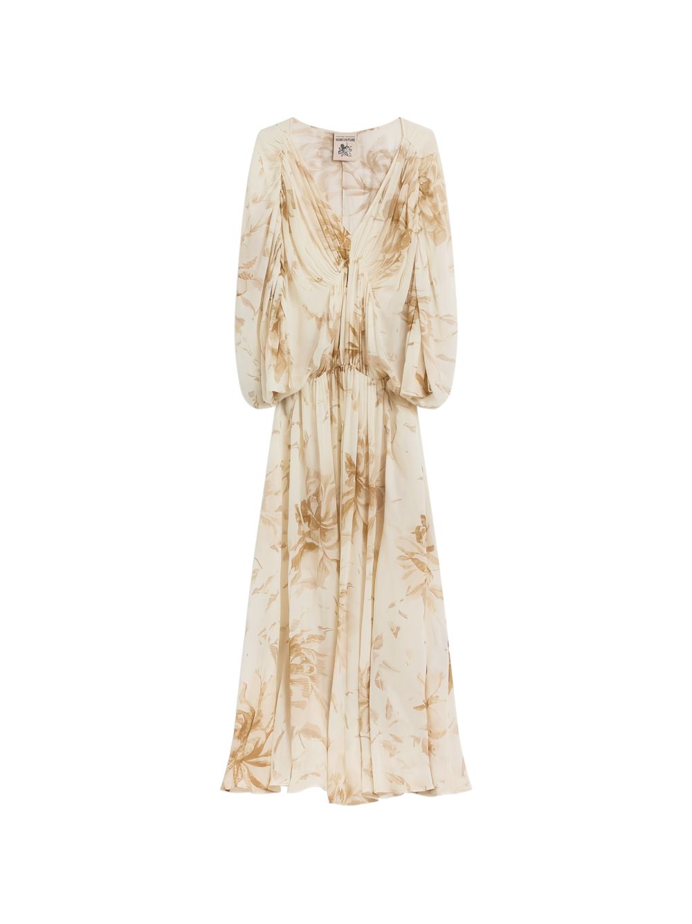 Semicouture V-neck gathered waist long sleeves Veronica long dress