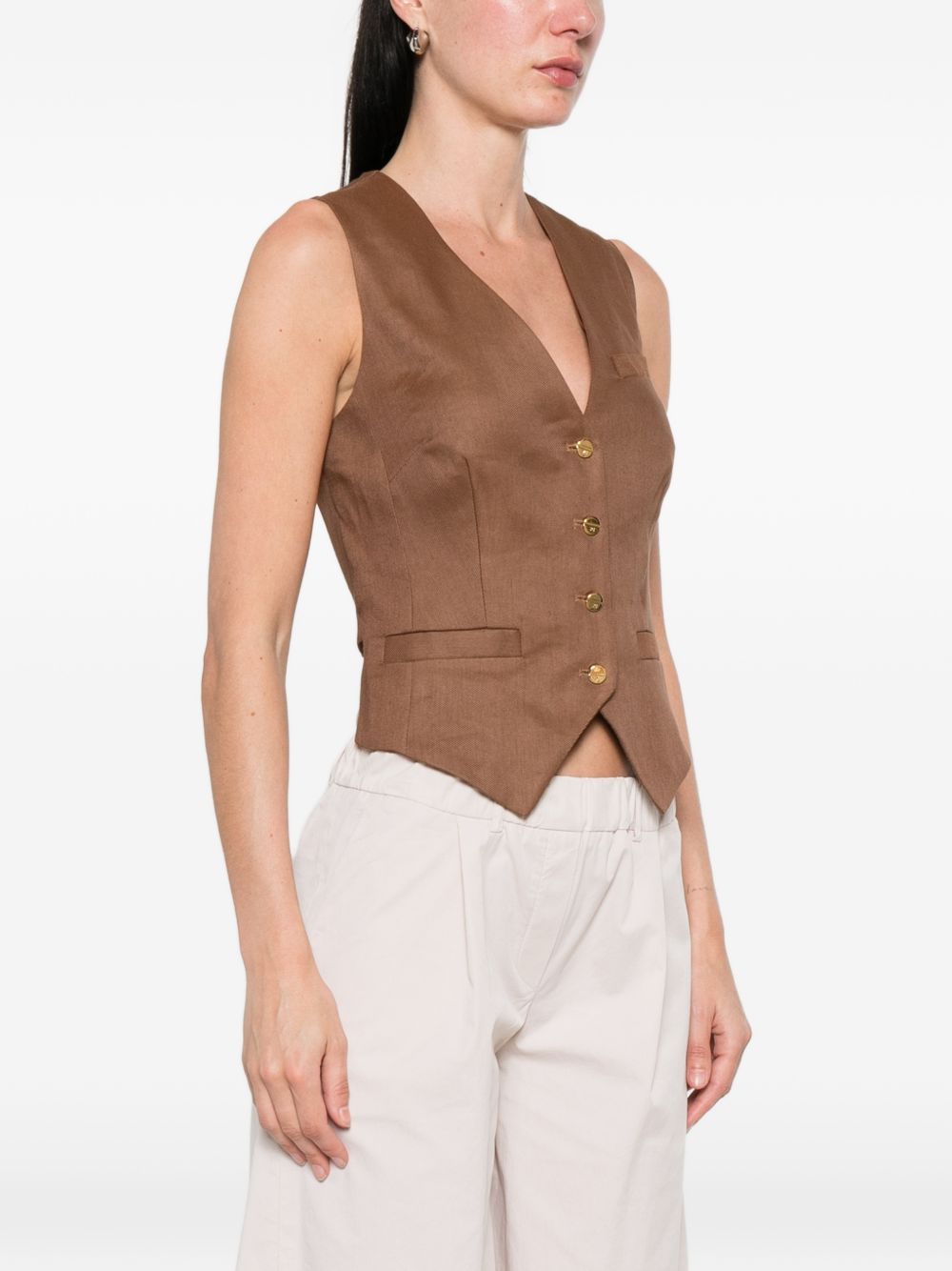 Elisabetta Franchi V-neck button fastening pockets Linen blend vest