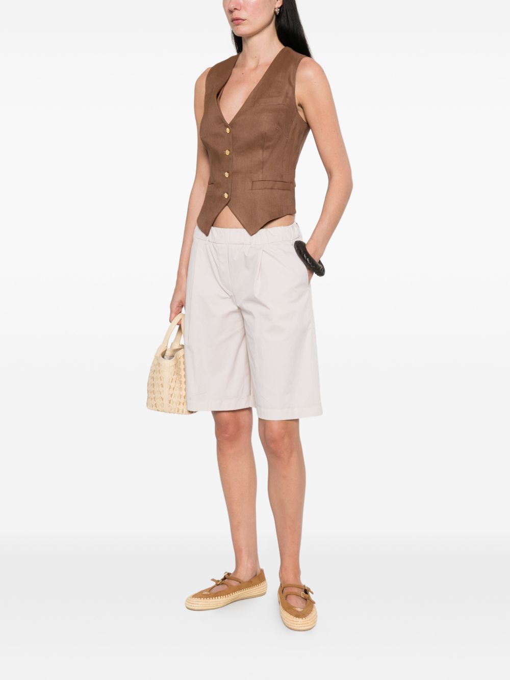 Elisabetta Franchi V-neck button fastening pockets Linen blend vest