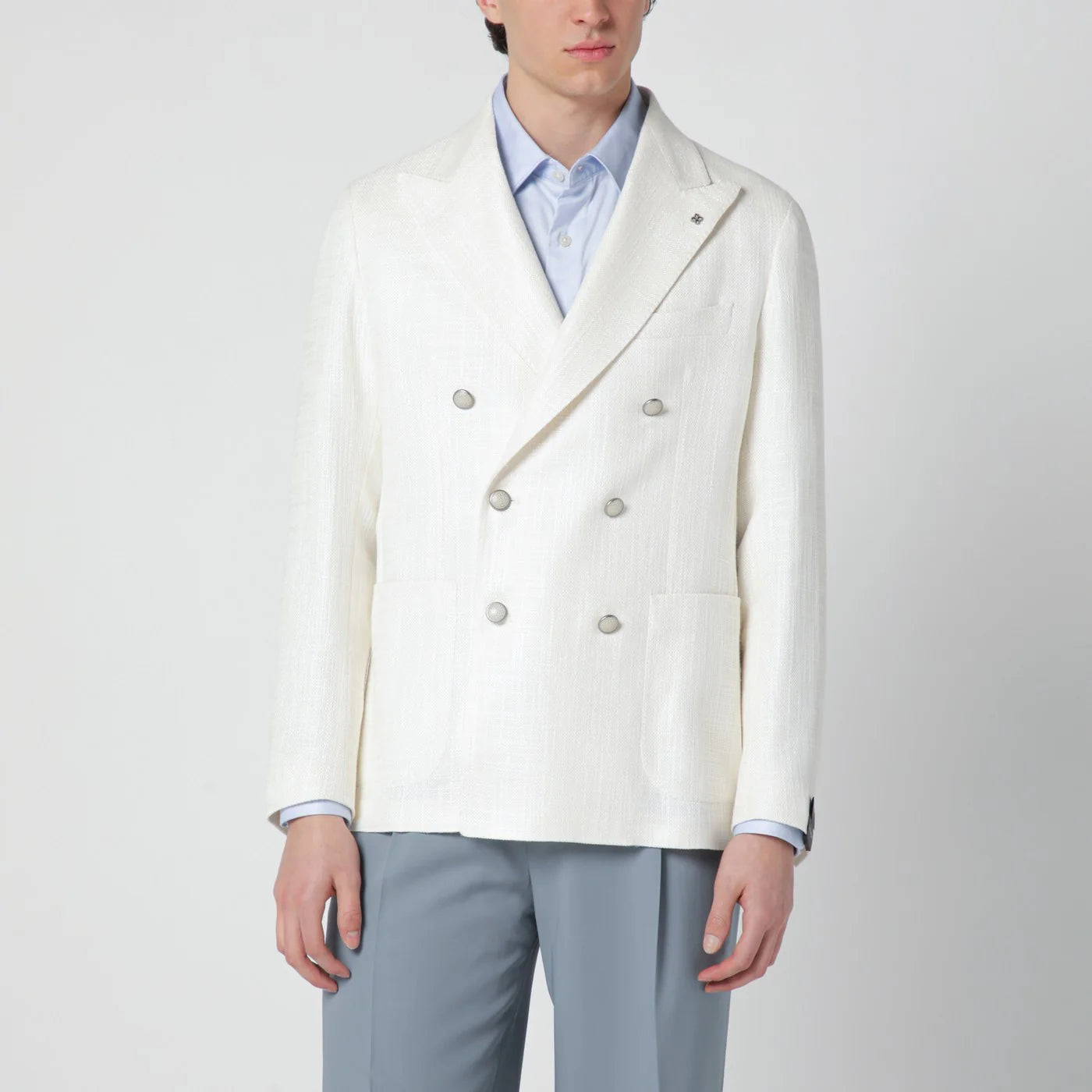 Tagliatore White double-breasted linen-blend jacket