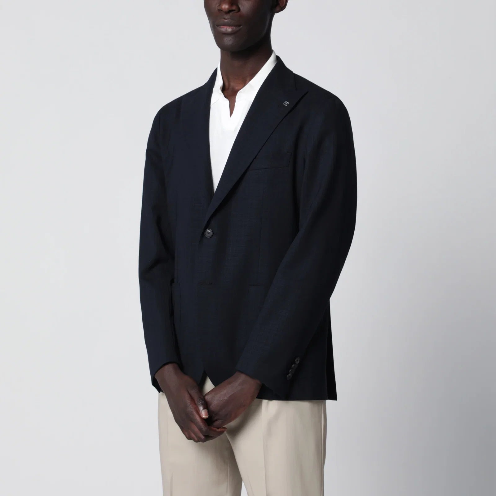 Tagliatore Single-breasted blue textured wool jacket