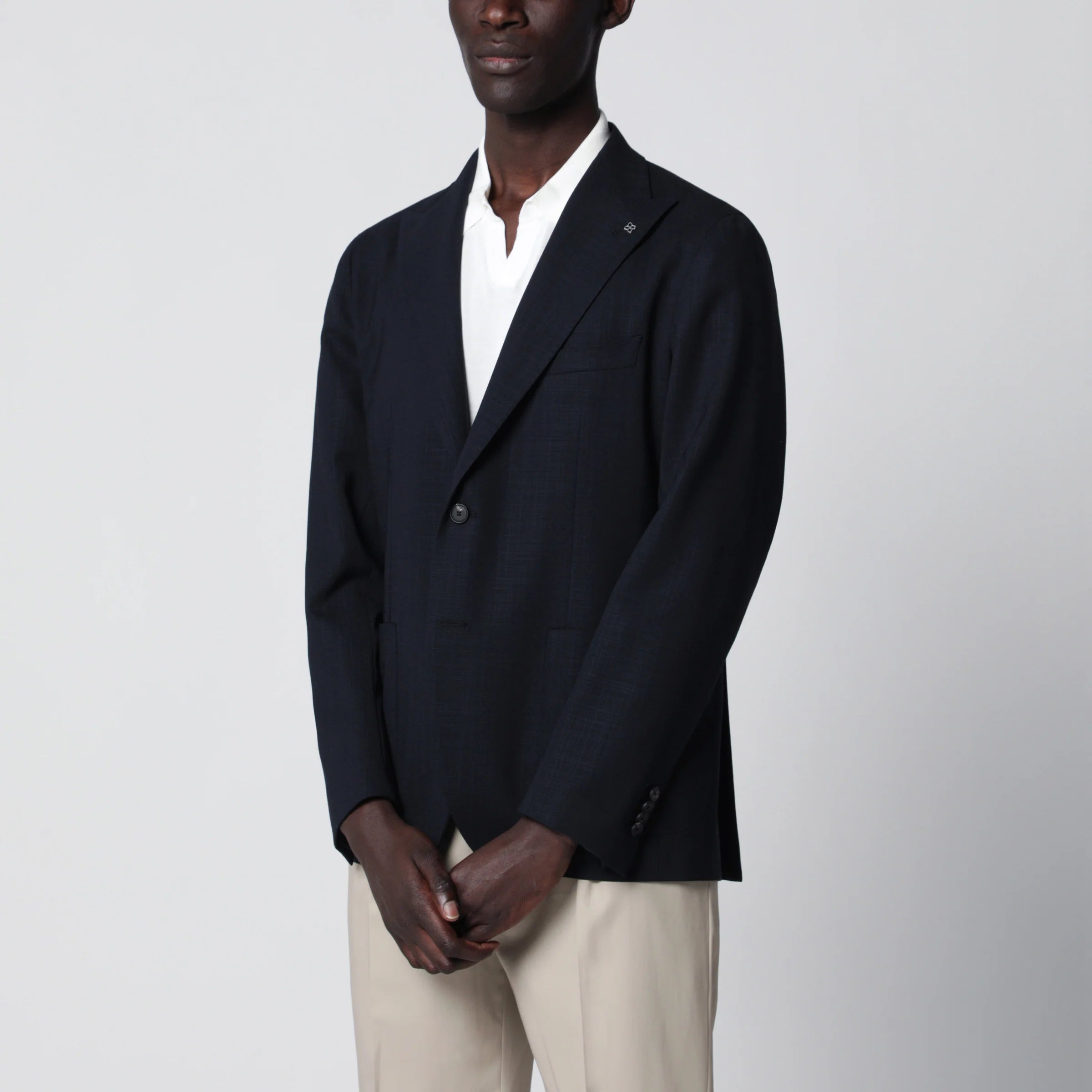 Tagliatore Single-breasted blue textured wool jacket