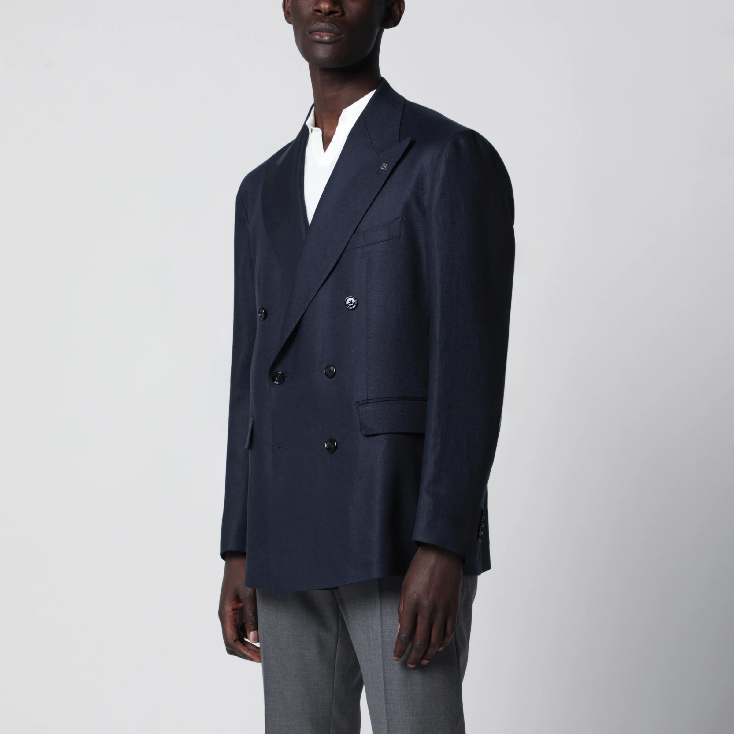 Tagliatore Double-breasted blue linen jacket
