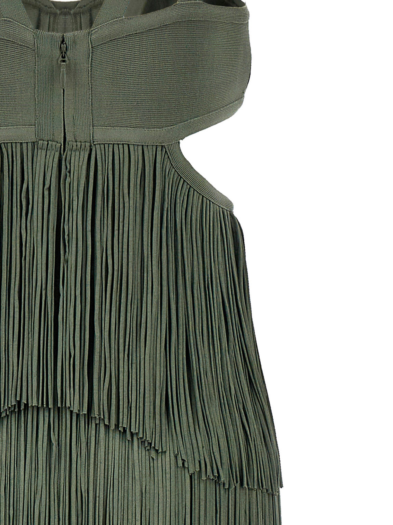 Herve Leger Strappy Tiered Fringe Dress