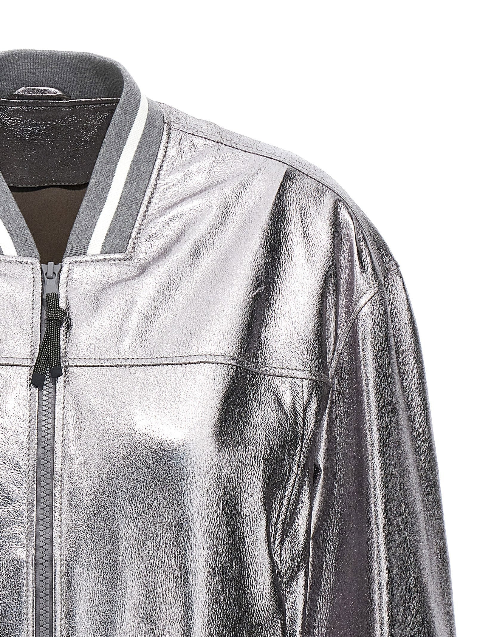 Brunello Cucinelli Laminated Leather Bomber Jacket