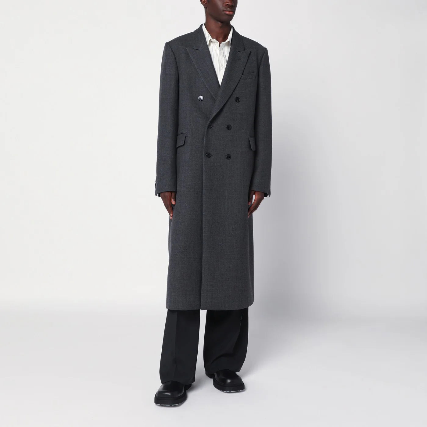 Dries Van Noten Grey double-breasted wool coat