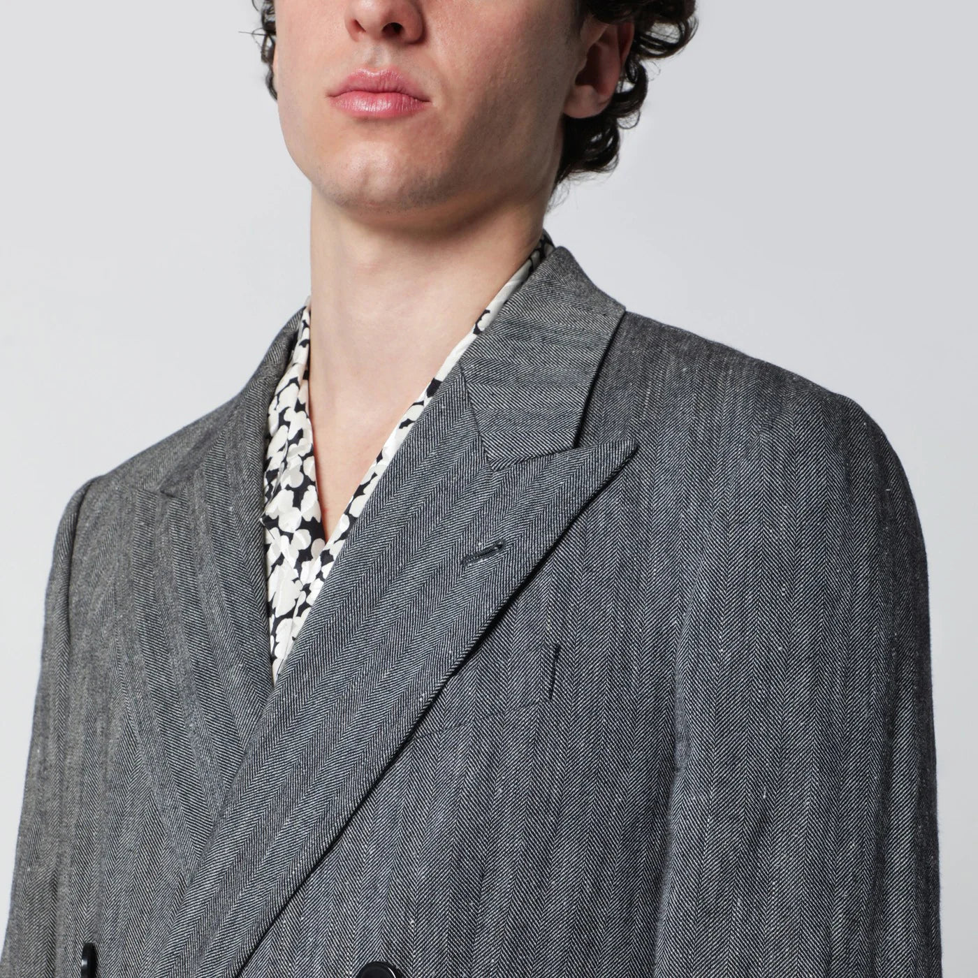 Dries Van Noten Black herringbone double-breasted jacket